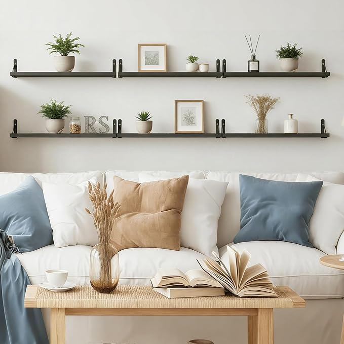 YGEOMER 23.6 Inch Floating Shelves for Wall, Farmhouse Wall Shelves for Bedroom, Bathroom Storage, Living Room and Kitchen Decor (Set of 6 Black)
