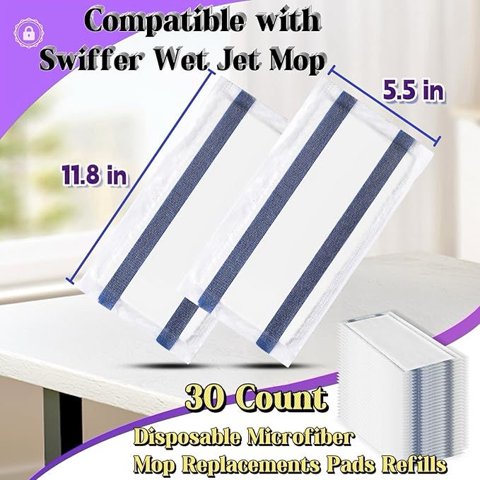 Disposable Mop Pad Refills，for Swiffer Wet Pads Refill Compatible for Swiffer WetJet Spray Mop, 4 Layers Thickened Extra Strong Dirt Locking and Water Absorbent, Powerful Stain Removal，30 Count