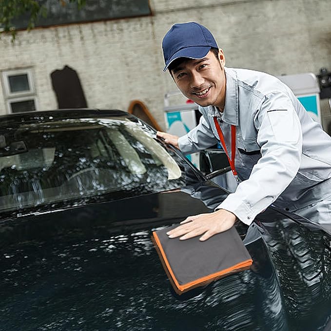 Cabilock Microfiber Cleaning Cloth Car Wipe Absorbent Window Glass Cleaning Rag Washable Orange Car Care Cloth for Interior and Exterior Detailing