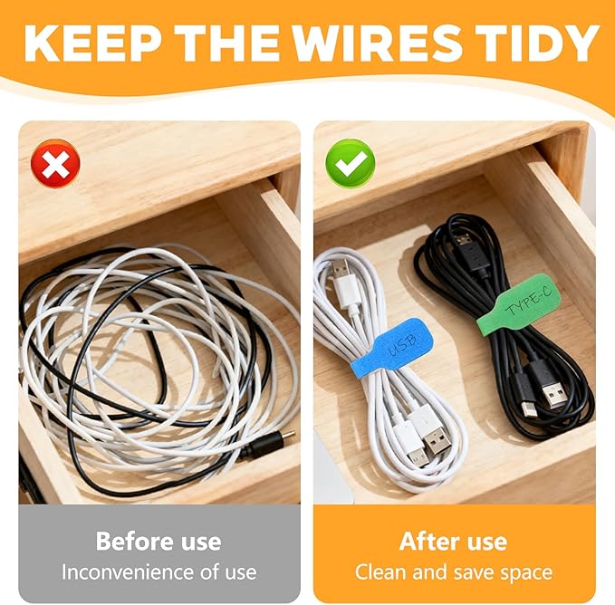 32 Pcs Multi Color Durable Cable Lables with Writable Surface,Waterproof Wire Labels for Electronics Organization,Computer&Industrial Cable Management,1.7" x 0.78"Cord Tags(8 Colors)