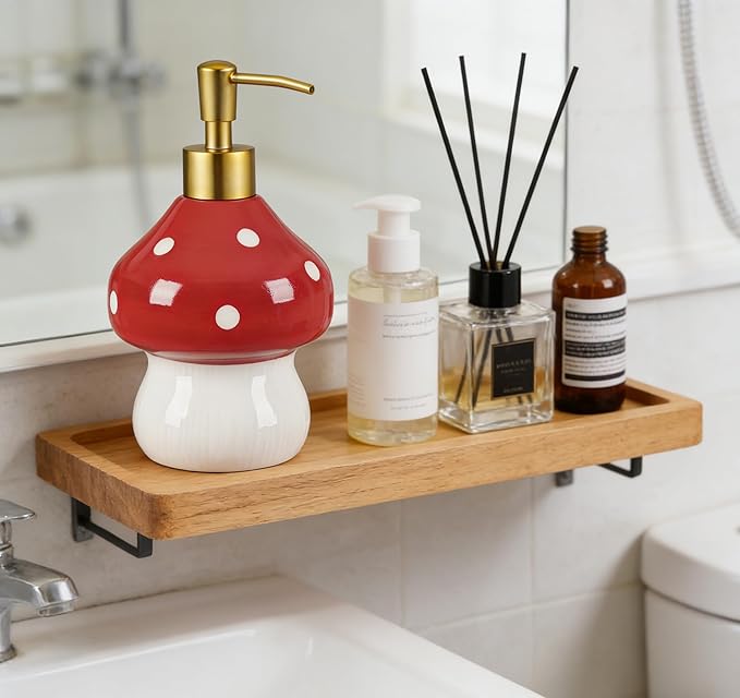 17 Oz Mushroom Ceramic Soap Dispenser with ABS Pump,Refillable Liquid Bathroom soap Dispenser for Lotion,Body Wash,Cute Kitchen Soap Dispenser for Dish Soap,Hand Soap