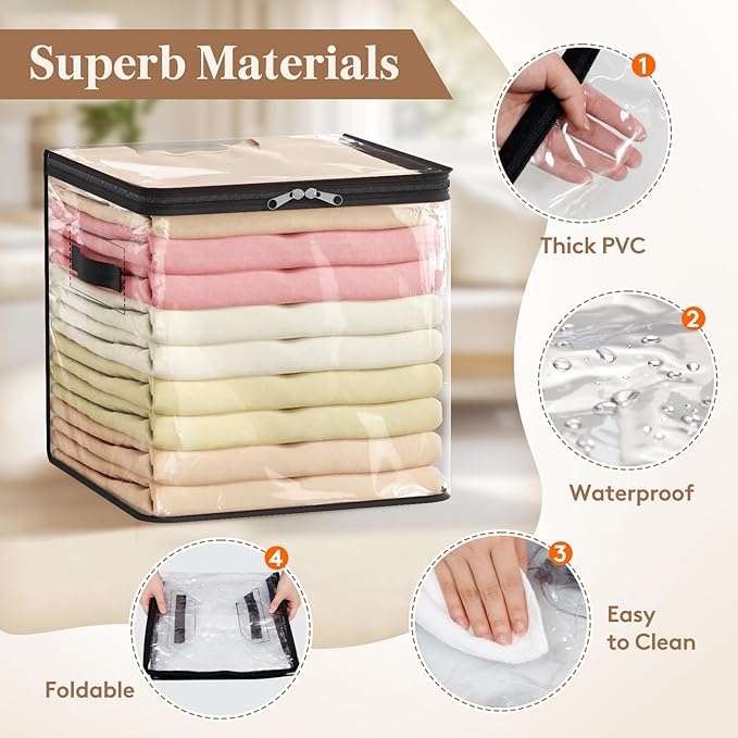 Lifewit 6 Pack Clear Clothes Storage Bags, 13 Inch Clear Cube Storage Bins, 36L Vinyl Foldable Moving Bags with Zipper, Storage Container for Sweater Sheets Yarns