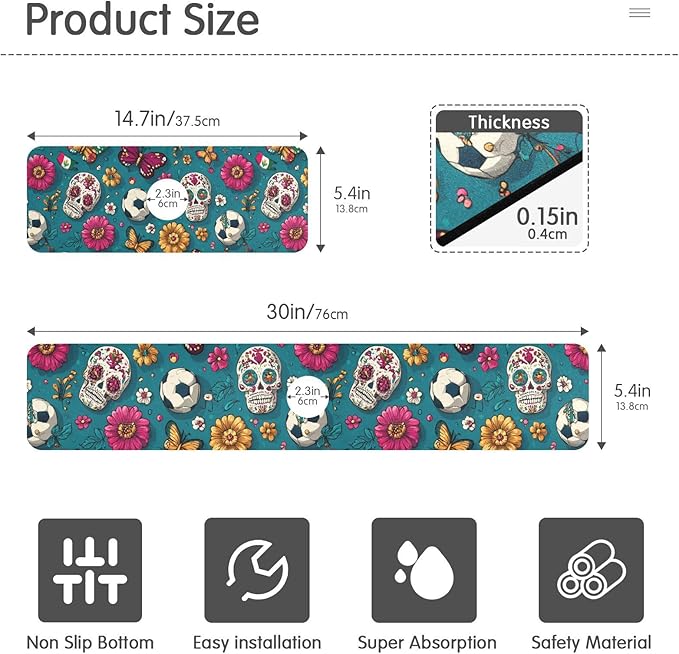 Kitchen Sink Splash Guard 2 PCS 30 Inch Sink Faucet Mat Splash Guard for Bathroom Countertop Water Absorbent Foldable Cuttable Soft Washable Mexican Flag Flower Soccer