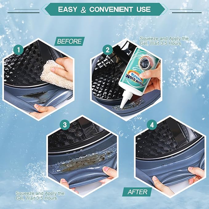MoldStain Remover Gel, Washing Machine Seal Cleaner for Front Load Washer, Tiles Grout Cleaner Bathroom Cleaning Home Kitchen Sinks Caulk Cleaning, 10 Oz