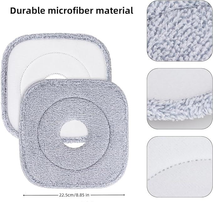 True & Tidy® 6-Pack 9 inch Extra Thick Microfiber Pad Refill for SPIN-800 TrueClean Mop & Bucket Square, Compatible with M16 and Most Square Spin Mop and Bucket, Machine Washable up to 100x