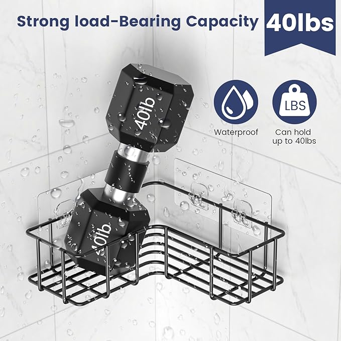 6 Pack Corner Shower Caddy Adhesive Replacement, Shower Shelf Adhesive Strips, Strong Hooks for Bathroom Storage (for Hang Iron Lines Corner Caddy)