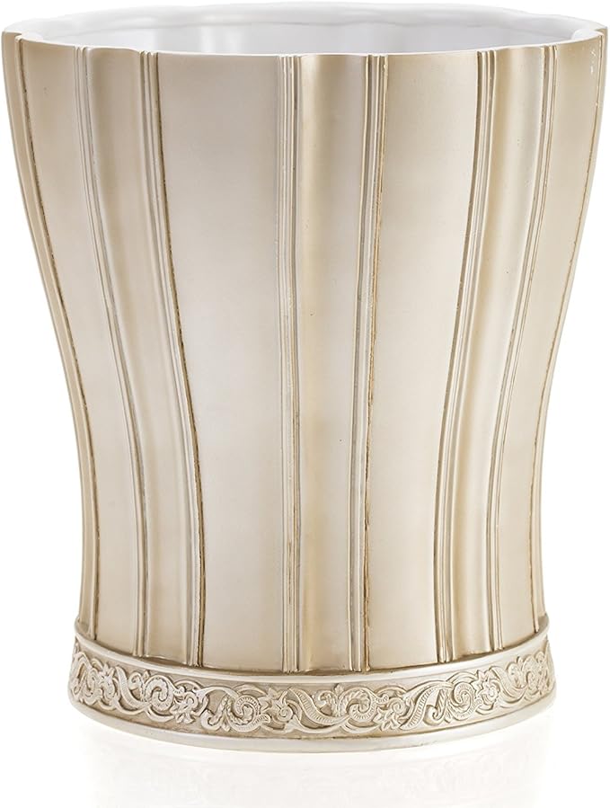 Creative Scents Victoria Bathroom Trash Can 1.32 Gal / 5L - Decorative Bathroom Wastebasket - Durable Beige Waste Bin - Waste Basket for Bathroom, Bedroom, Powder Room or Living Room Decor
