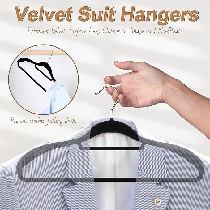 6 Pack Velvet Suit Hangers for Men with 360 Rotating Hooks, Space-Saving Non-Slip Jacket Hangers for Dress, Pants, Shirts, Skirts, Ties