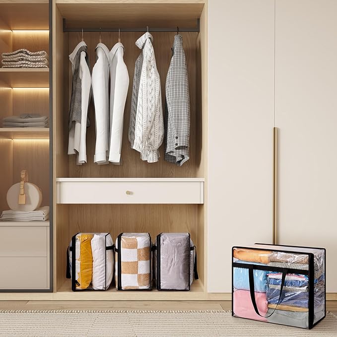 Lifewit 6 Pack Clear Clothes Storage Bags, 40L Plastic Blanket Storage Bag, Vinyl Foldable Moving Bags with Zipper, Closet Organizers and Storage Containers for Bedding, Duvet, Comforter
