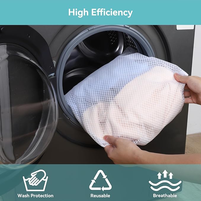 OTraki 2pc Honeycomb Mesh Laundry Bags for Delicates Garment Bag for Washing Machine With Handle 13x16 & 16x18 Inches Washing Bags for Socks Baby Clothes Don't Drying, Melting 140-176℉ White