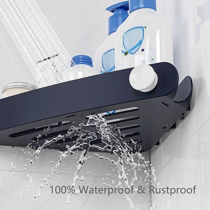 Sotfamily Plastic Shower Caddy Corner (For 90° Only), 2 Pack Adhesive Corner Shower Shelves for Bathroom Organizers and Storage, Navy
