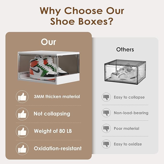 Thicken & Sturdy Clear Shoe Boxes with Magnetic Door, 3 Pack Stackable Multi-functional Shoe Storage, Shoe Organizer for Closet, Space Saving, 360 ° Dustproof & Moisture-proof, Fits Up to US Size 13
