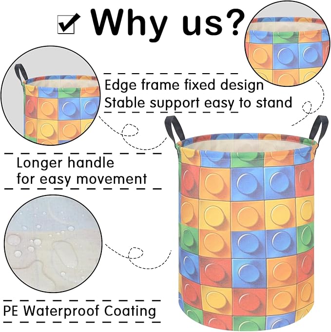FXOLCSHE Toy storage basket,Building block toy storage basket,Nursery laundry hamper,Waterproof foldable laundry basket for kids,Clothes Organizer Basket,Toys Box,Room Decor(Blocks)