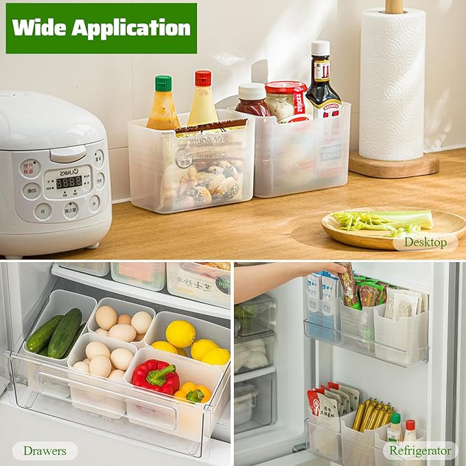 6 Pack Refrigerator Organizer Box, Plastic Refrigerator Side Door Storage Containers, Space-Saving Organizer Bins for Refrige, Refrige Drawers for Fruit and Vegetable (Clear,S×6)