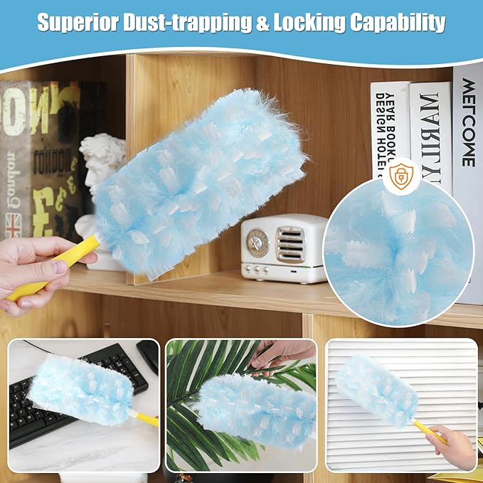 40 Count 360° Heavy Duty Duster Refills Compatible with Swiffer, Large Size-Extra Thick Disposable Electrostatic Duster Refill with 1 Short Handle for Furniture, Blinds, Ceiling Fans
