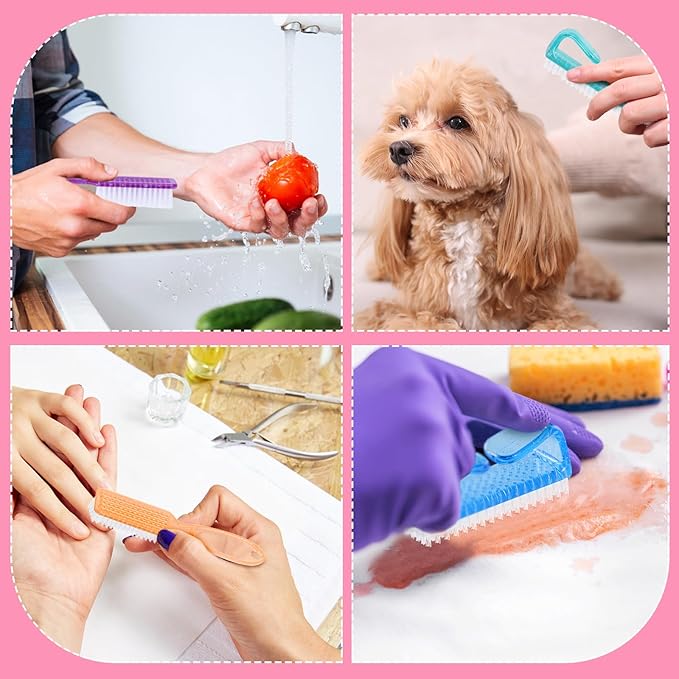 8 Pack Handle Grip Nail Brush, Nail Cleaning Brushes Set Pedicure Scrubbing Tool, Toes Fingernail Brush Scrub Cleaner Kit for Men and Women, Multicolor