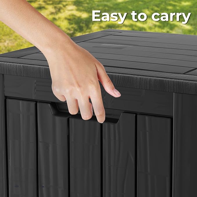 Outdoor Storage Box 180 Gallon Waterproof, Large Lockable Resin Deck Box Patio Storage Bin for Pool Accessories Cushion Furniture, Garden Tools, UV-Resistant Outside Delivery, Black