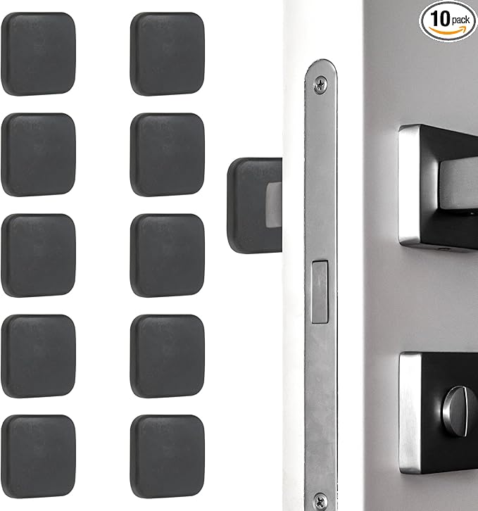 PATIKIL 10Pcs Door Knob Wall Protector, 1.8" Square Silicone Door Stoppers Self Adhesive Handle Bumper Cushion Pad Quiet Wall Protector for Fridge Home Office, Black(0.4" Thickness)