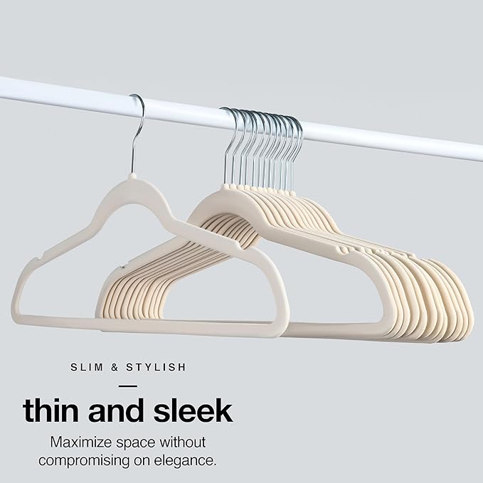 Home-it Premium Velvet Hangers 50 Pack - Ivory Suit Hangers Non Slip - Heavy Duty Clothes Hangers for Closet, Jacket, Shirt, Pants and Suit, Hook Swivel 360 - Ultra Thin