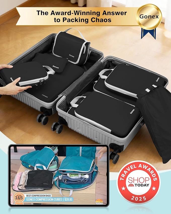 Gonex Compression Packing Cubes, 3pcs/4pcs Expandable Storage Travel Luggage Bags Organizers