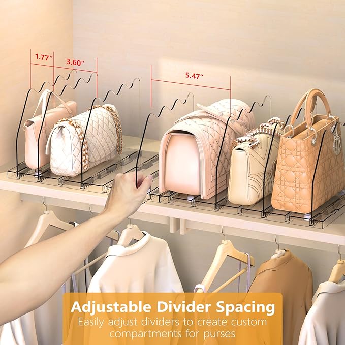 Ronlap Purse Storage Organizer for Closet, Clear Closet Bag Storage Dividers Rack Shelf Purse Dividers for Closet Organization Handbag Separators Closet Purse Organizers and Storage, 4 Pack, Clear