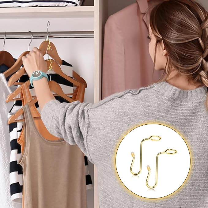 50 Pieces Hanger Connector Hooks Metal Hanger Extender Hooks Stable Clothes Hangers Connector for Different Clothes Hangers, 8.7 mm/0.35 Inch Hole Diameter,Gold