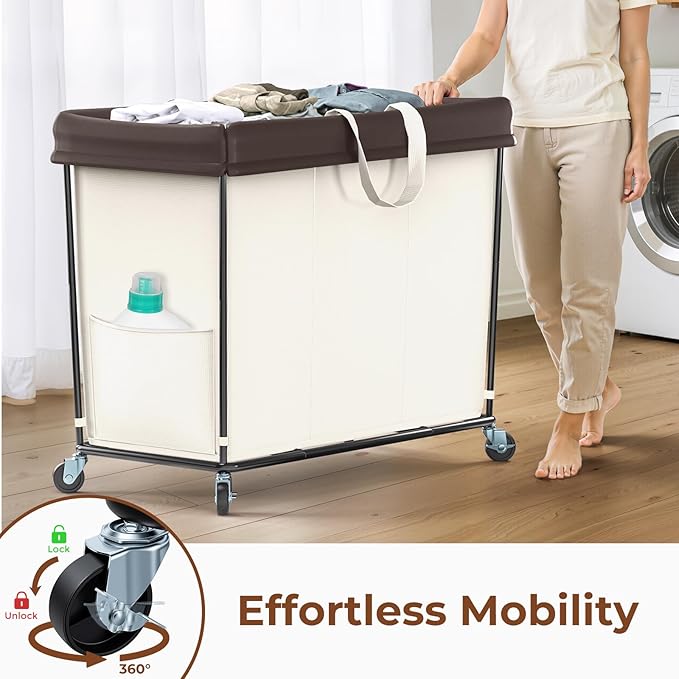 320L Laundry Hamper with Wheels, 3 Section Large Rolling Laundry Basket Bag with Wheels, Clothes Hamper Cart for Laundry, Bedroom, Bathroom and Dorm