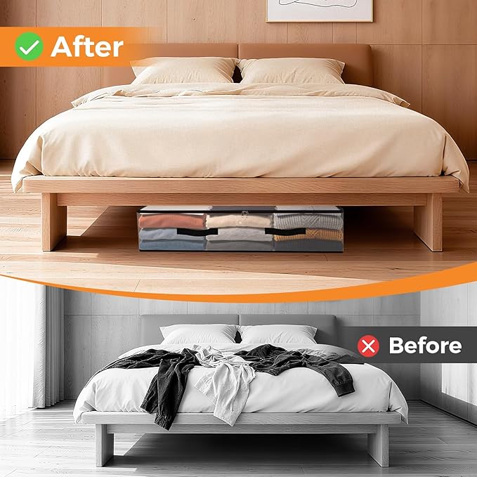6 Pack Under Bed Storage Bags, 75L Foldable Clear Storage Containers with Handles, Dual Zippers for Comforter, Clothes, Bedding, Linen Sheets, Sweaters, Blanket Storage