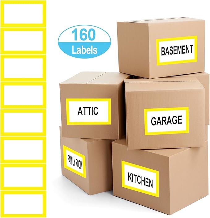 6 x 4 inch Large Moving Labels for Boxes, Blank Moving Boxes Labels Stickers, 160pcs 8 Color Coded Moving Stickers Packing Labels Stickers for Home Organization Projects, Kitchen, Storage Bins, Yellow