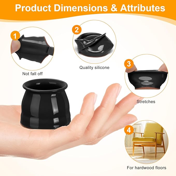 CHUNZEXI 16 Pack Chair Leg Floor Protectors for Hardwood Floors, Silicone Felt Covers Pads Caps, Protect Wood Furniture Feet Floors Noise Reduce and Scratch (Universal Small & Black)