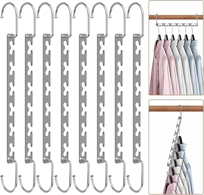 Space Saving Hangers for Clothes 8 Pack, Sturdy Metal Hangers Wardrobe Organizer, Magic Cascading Hanger, Closet Space Saver Closet Organizers and Storage