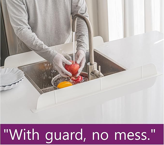 30 inch(75cm) Premium Kitchen Sink Silicone Water Splash Guard SIZE UPGRADE 30" and new package - NO Suction Cups, Ultra Wide 30" - Made in Korea (Ultra Wide Eco White)