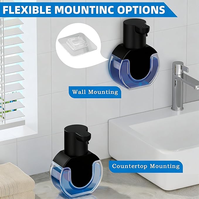 Automatic Soap Dispenser Touchless,Rechargeable Foaming Soap Dispenser,15oz/420ml Smart Hand Soap Dispensers,4-Level Adjustable,Wall Mount for Bathroom Kitchen Dish Soap,Hands-Free (Black)