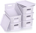 Plastic Storage Bins with Lid, Stackable Small Box Basket for Organizing and Containers for Shelves Drawers Desktop Closet Playroom Pantry Classroom Office Home, 6-pack 10.2"x7.2"x4.1" Lavender