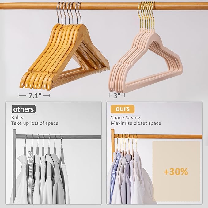 Velvet Hangers 60 Pack Heavy Duty - Slim, Non-Slip, Space Saving Hangers with 360° Swivel Gold Hook for Suit, Pants, Coats, Shirts & More - Pink