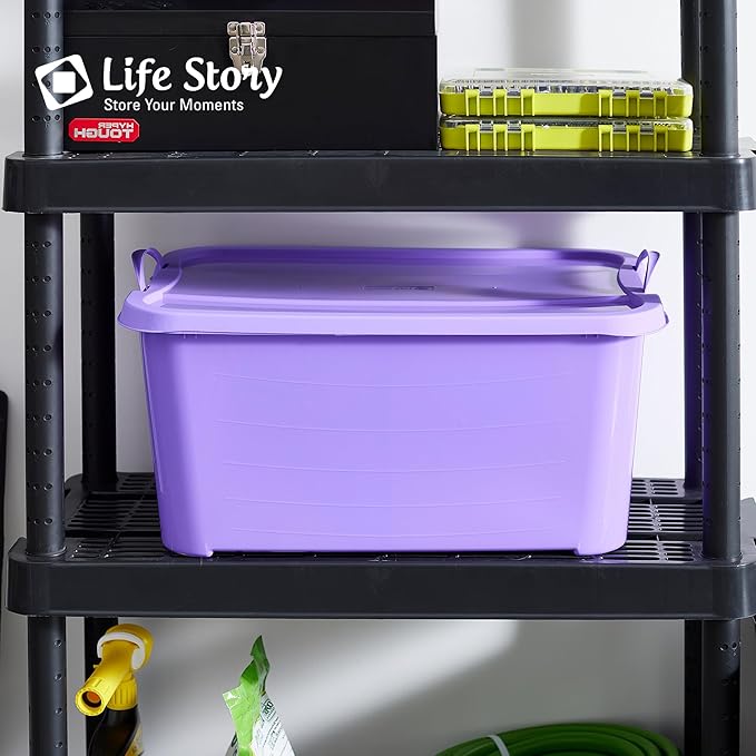 Life Story 6 Pack Light Duty Stackable Storage Bin, 55 Quart Home Organizer, Versatile Lightweight Locking Bins with Carrying Handles, Purple