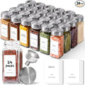 ComSaf Spice Jars with Shaker lids Adjustable, 4oz 24PCS，45 Labels, Comdiment Jars Set, Empty Spice Containers and Square Ingredient Bottles for Kitchen and Seasoning, Bulk Salt and Pepper Shaker Set