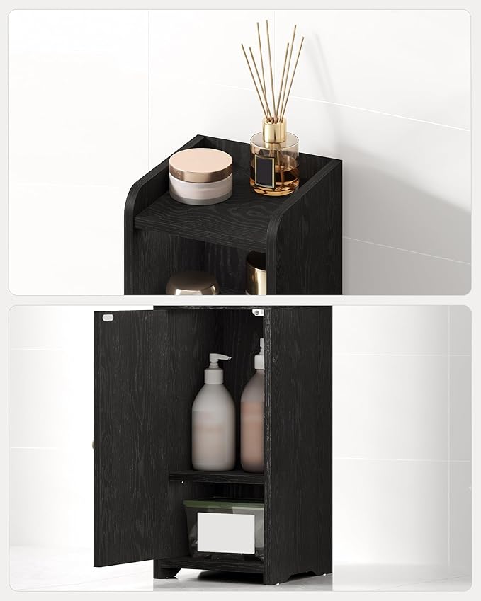 Bathroom Storage Cabinet, Corner Floor Cabinet with Doors and Adjustable Shelf, Narrow Toilet Paper Cabinets, Bathroom Organizer for Small Spaces, Black, BC19704X