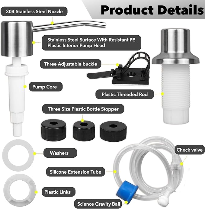 Soap Dispenser for Kitchen Sink Set,Sink Soap Dispenser Pump with 47" Soap Dispenser Extension Tube Kit,Stainless Steel Countertop Soap Dispenser for Kitchen Bathroom (Brushed Nickel)