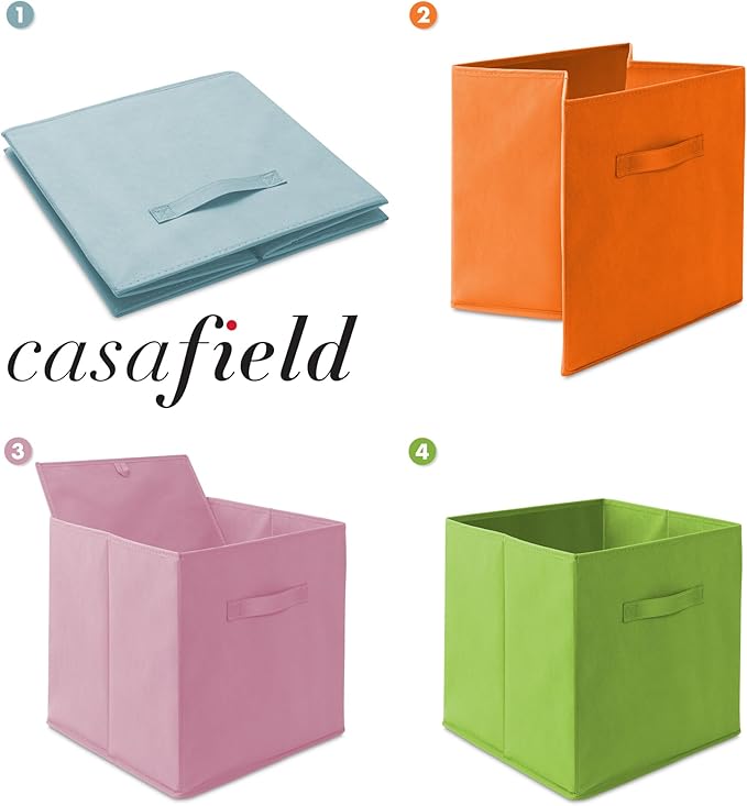 Casafield Set of 6 Collapsible Fabric Cube Storage Bins, Multicolor - 13" Foldable Cloth Baskets for Shelves, Cubby Organizers & More