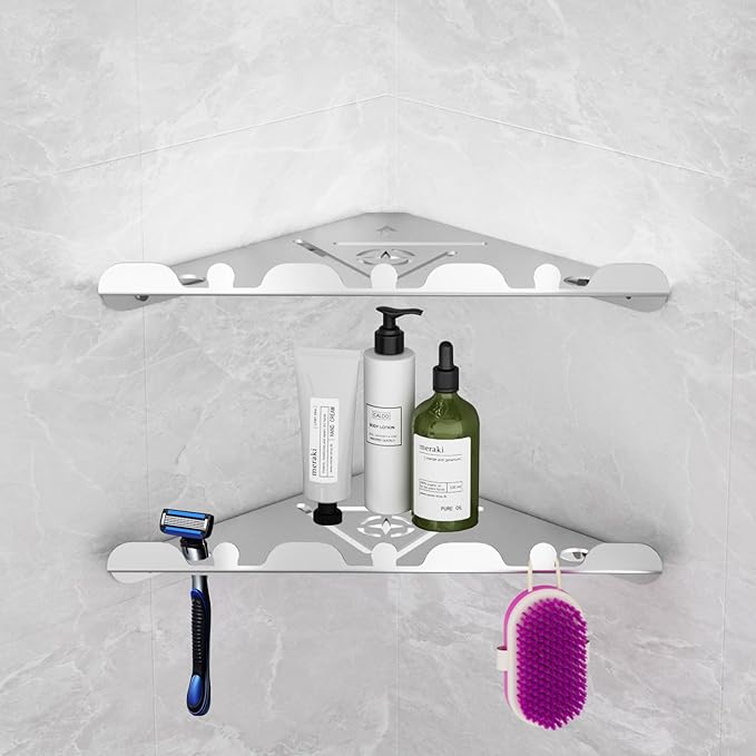 LLLFTJ 2 Pack Corner Shower Shelf, 10" 304 Stainless Steel Modern Corner Shower Shelf for Inside Shower, Heavy Duty Shower Caddy Organizer with Razor Hole, Drilling Installation (Brushed Nickel, 10")