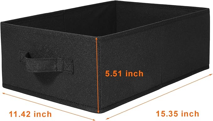 JAKAGO Fabric Storage Bins set of 4 Rectangle Storage Baskets with Handle Foldable Closet Organizer for Clothes Towel bedding Books Collapsible Clothing Container for Shelves Bedroom(Black Low)