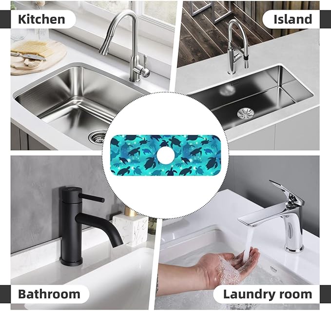 Faucet Draining Mat For Kitchen Sink, Sea Turtles Blue Diatom Mud Absorbent Drain Pad For Bathroom Kitchen Sink Splash Guard Drying Mat