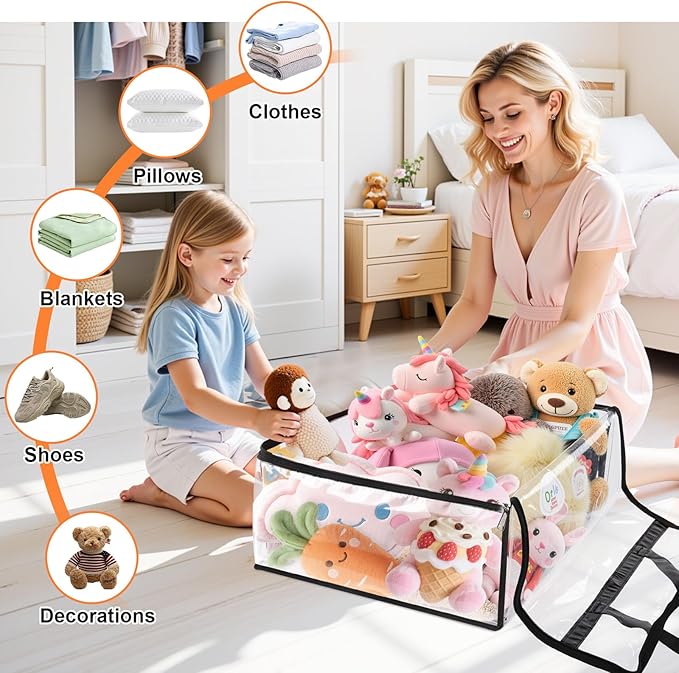 Clear Clothes Storage Bags, 8 Pack Closet Organizers and Under Bed Storage Containers, Foldable Moving Bags with Zippers for Comforter, Blanket, Bedding, Duvet, PVC Packing Bags 90L