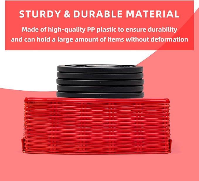 12-Pack Plastic Storage Baskets, Stackable & Nestable Organizer Bins for Toys, Clothes, Home (Red - Rectangular)