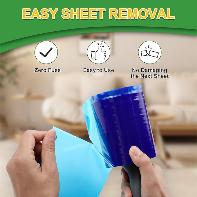Sunroda Lint Roller Pet Hair Value Pack of 250 Sheets, Extra Sticky Lint Remover for Dog & Cat Fur, Clothes, Furniture, Couches Reusable Lint Remover for Fuzz, Fluff & Hair (Blue)