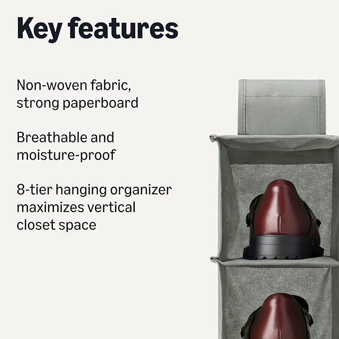 Amazon Basics 8-Tier Hanging Shoe Organizer Charcoal 11.5 x 5.5 x 41 inches | for Closet Storage