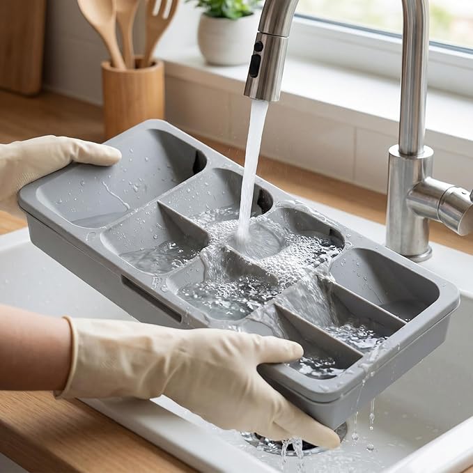 Expandable Silverware Drawer Organizer Tray, Adjustable Utensil Holder for Kitchen Drawers, BPA-Free Plastic Cutlery and Flatware Storage Divider