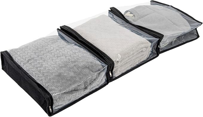 Household Essentials Under Bed Zippered Sweater Storage Bags with Clear Vision Panel, Set of 3, Black