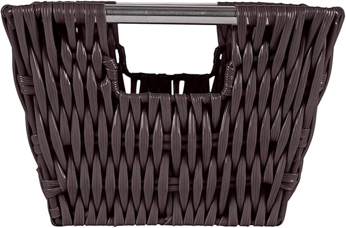 Simplify 11"x6.5"x4.5" Small Shelf Storage Woven Basket with Handles, Nursery, Playroom, Toys, Bedroom, Closet, Clothes, Office, Decorative Rattan Totes, Chocolate